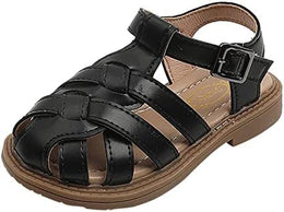 Girls Closed-Toe T-Strap Sandals - Black