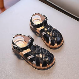 Girls Closed-Toe T-Strap Sandals - Black