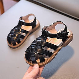 Girls Closed-Toe T-Strap Sandals - Black